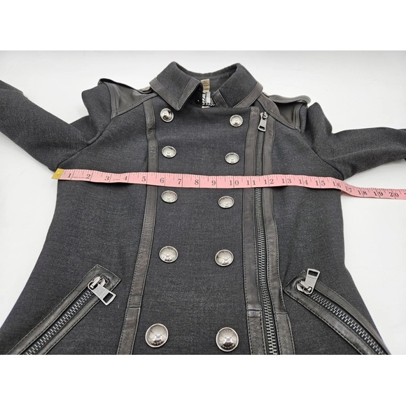 BURBERRY London Double Breasted Dark Gray/ Black Leather Trim Coat Jacket Sz 6 - Picture 10 of 15